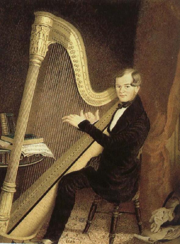 unknow artist an early 19th century pedal harp player Sweden oil painting art